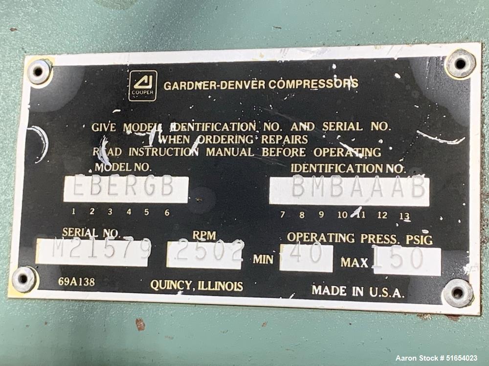 Used- Gardner Denver Rotary Screw Air Compressor, Model EBERGB