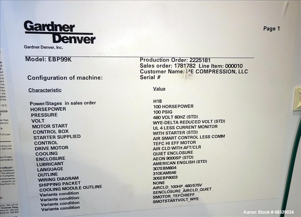 Used Gardner Denver 100 HP Electra-Saver II Air Compressor