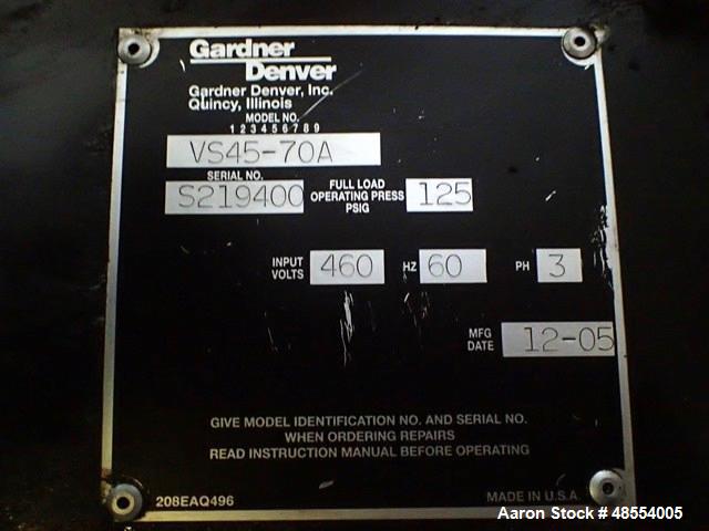 Used Gardner Denver Air Compressor, Model VS45-70A. 125PSI.
