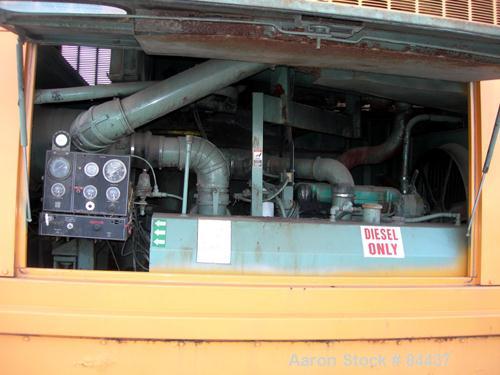 USED: Gardner Denver portable diesel air compressor, approximate 8000 cfm. 70 gallon fuel tank, tandem axle trailer with pintle hitch, 1300 hours on meter.