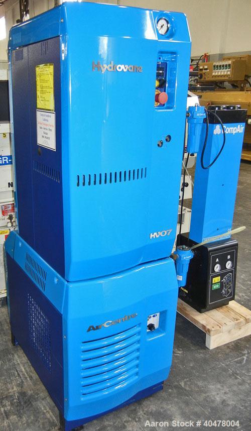 Used Hydrovene AirCentre Air Compressor, model HV07. Approximately 44 cfm at 7 bar, max 145 psi. Driven by a 10 hp motor. Includes an Air Cel Systems compressed air dryer, model ACR-25, 1/4 hp, 115 v...