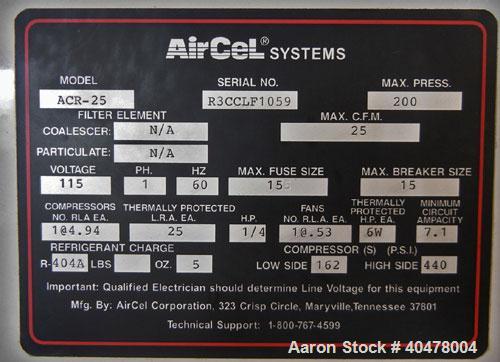 Used Hydrovene AirCentre Air Compressor, model HV07. Approximately 44 cfm at 7 bar, max 145 psi. Driven by a 10 hp motor. Includes an Air Cel Systems compressed air dryer, model ACR-25, 1/4 hp, 115 v...
