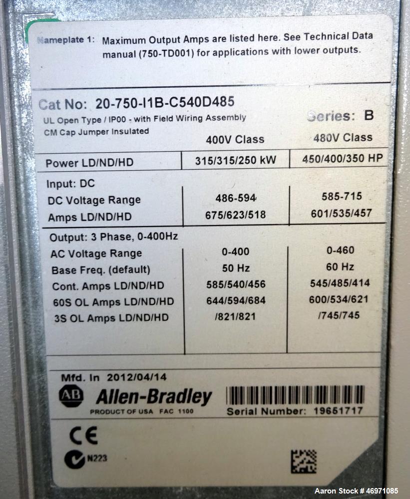 Used Ingersoll-Rand Sierra Air Cooled Rotary Screw Air Compressor, Model H350A. Capacity 1501 CFM, rated operating pressure 125 psig. Driven by a 350hp, 3/60/460 volt, 1788 rpm motor. Includes an Int...
