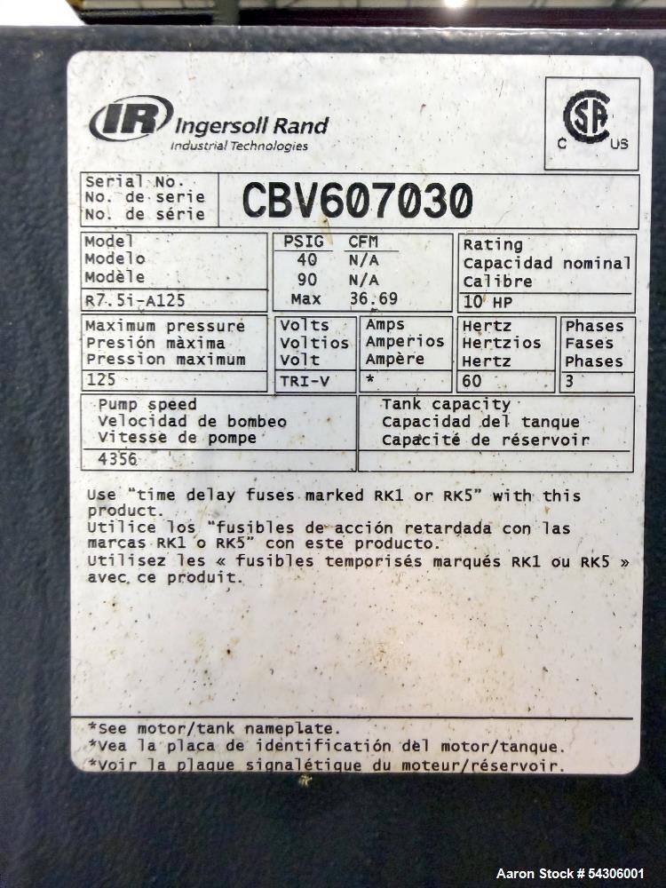 Ingersoll Rand 10 HP Rotary Screw Air Compressor – Model R7.5i-A125