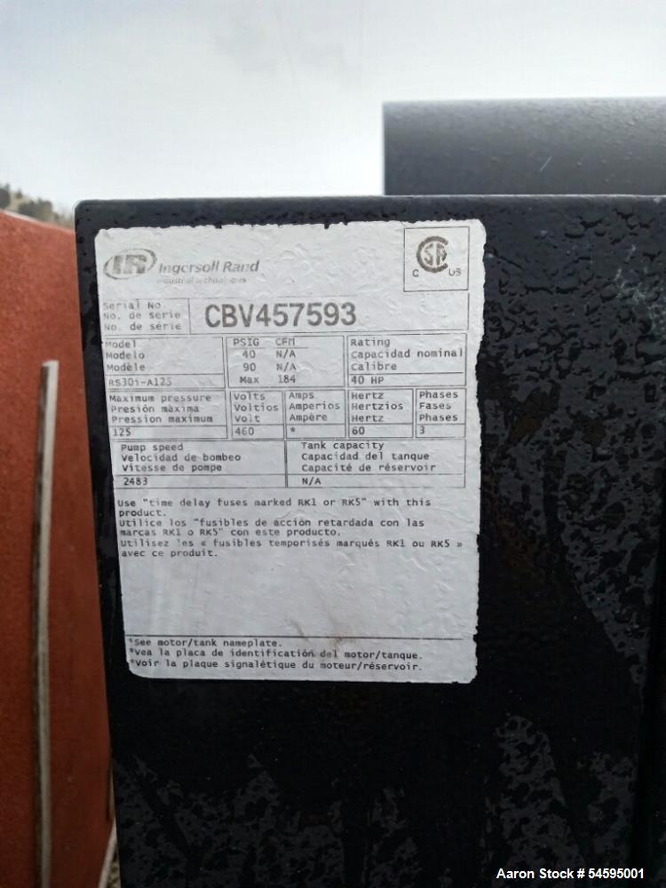 Used Ingersoll Rand RS30i-A125 Rotary Screw Air Compressor Package – 40 HP, 184 CFM, 125 PSI