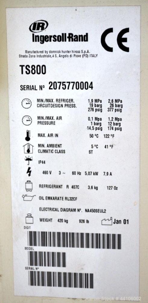 Used Ingersoll-Rand Air Cooled Rotary Screw Air Compressor, Model SSR-EP125. Capacity 571 CFM, rated operating pressure 125 psig, maximum discharge pressure 128 psig, maximum modulate pressure 135 ps...
