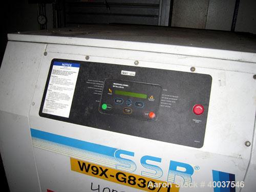 Used Ingeroll Rand Rotary Screw Air Compressor, model SSR-EP30SE. 117 CFM at 125 psi. Driven by a 30 hp,3/60/230/460 volt motor. Includes a model HRM 62-6 air dryer, and an approximately 24" diameter...