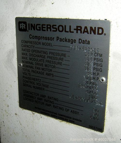 Used- Ingeroll Rand Rotary Screw Air Compressor, model SSR-EP30SE. 117 CFM at 125 psi. Driven by a 30 hp,3/60/230/460 volt m...