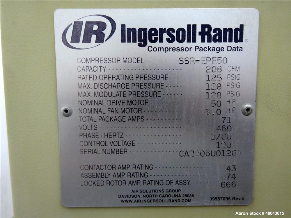 Used Ingersoll-Rand Air Cooled Rotary Screw Air Compressor, Model SSR-EPE50.