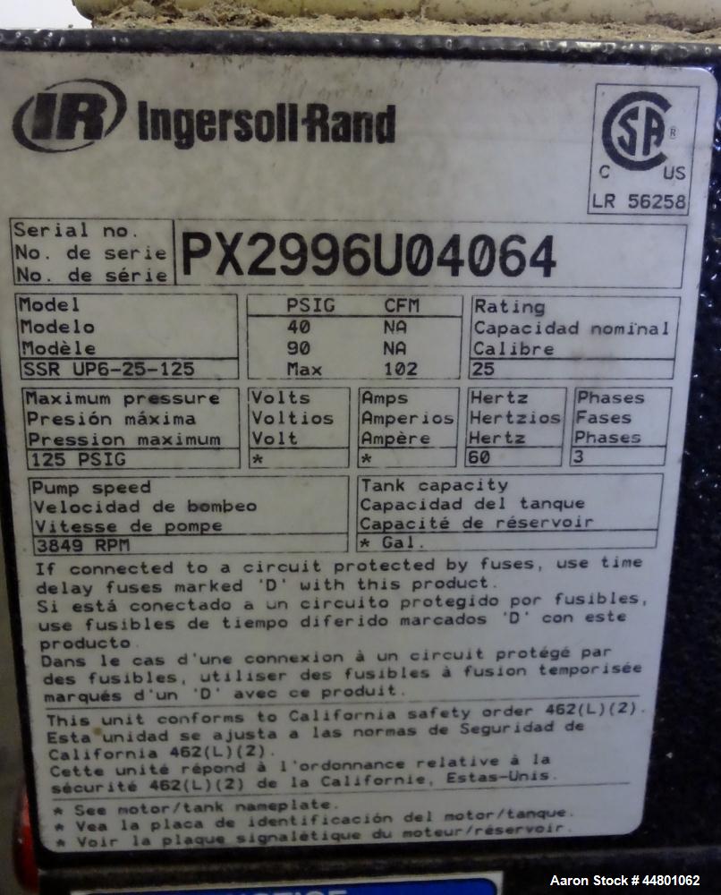 Used Ingersoll-Rand Air Cooled Rotary Screw Air Compressor, Model SSR UP6-25-12