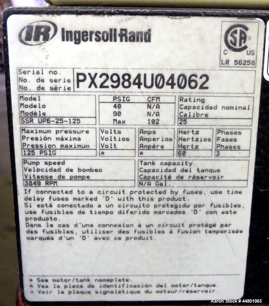 Used Ingersoll-Rand Air Cooled Rotary Screw Air Compressor, Model SSR UP6-25-125