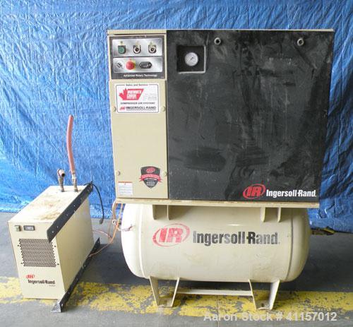 Used Ingersoll-Rand Single Stage Rotary Screw Compressor, Model UP6-10-150. 34 cfm at 150 psi. Air cooled. Driven by a 10 hp, 3/60/203/460 volt, 3515 rpm motor. Mounted on a reciever tank, includes a...
