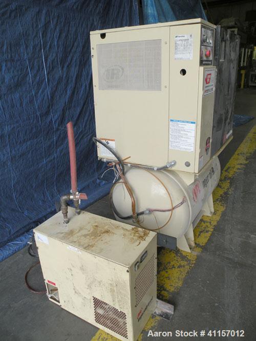 Used Ingersoll-Rand Single Stage Rotary Screw Compressor, Model UP6-10-150. 34 cfm at 150 psi. Air cooled. Driven by a 10 hp, 3/60/203/460 volt, 3515 rpm motor. Mounted on a reciever tank, includes a...
