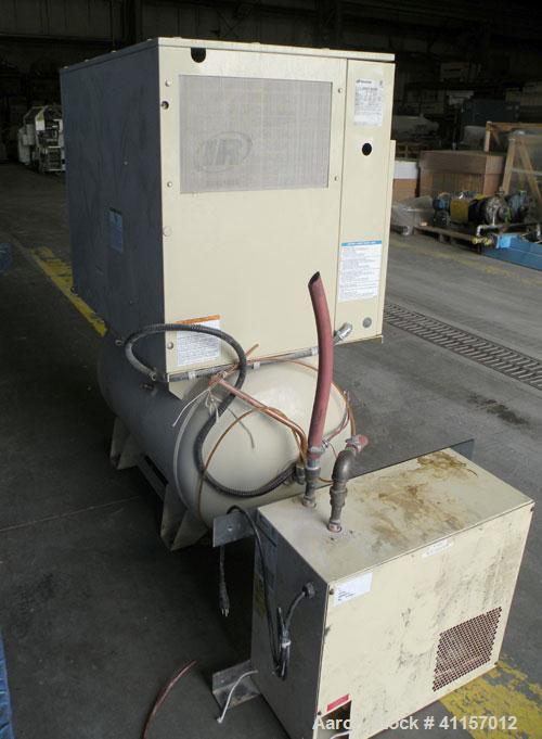 Used Ingersoll-Rand Single Stage Rotary Screw Compressor, Model UP6-10-150. 34 cfm at 150 psi. Air cooled. Driven by a 10 hp, 3/60/203/460 volt, 3515 rpm motor. Mounted on a reciever tank, includes a...