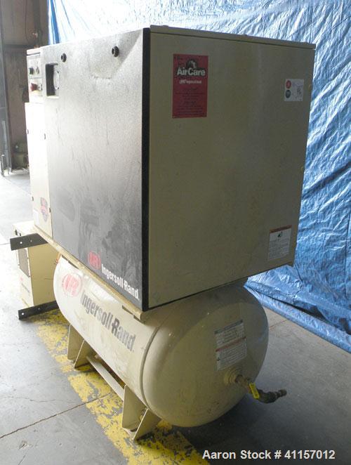 Used Ingersoll-Rand Single Stage Rotary Screw Compressor, Model UP6-10-150. 34 cfm at 150 psi. Air cooled. Driven by a 10 hp, 3/60/203/460 volt, 3515 rpm motor. Mounted on a reciever tank, includes a...