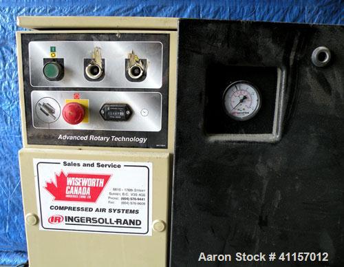 Used Ingersoll-Rand Single Stage Rotary Screw Compressor, Model UP6-10-150. 34 cfm at 150 psi. Air cooled. Driven by a 10 hp, 3/60/203/460 volt, 3515 rpm motor. Mounted on a reciever tank, includes a...