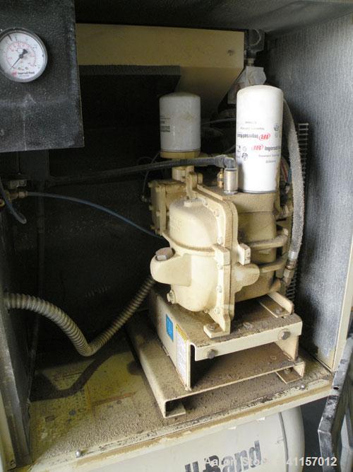 Used Ingersoll-Rand Single Stage Rotary Screw Compressor, Model UP6-10-150. 34 cfm at 150 psi. Air cooled. Driven by a 10 hp, 3/60/203/460 volt, 3515 rpm motor. Mounted on a reciever tank, includes a...