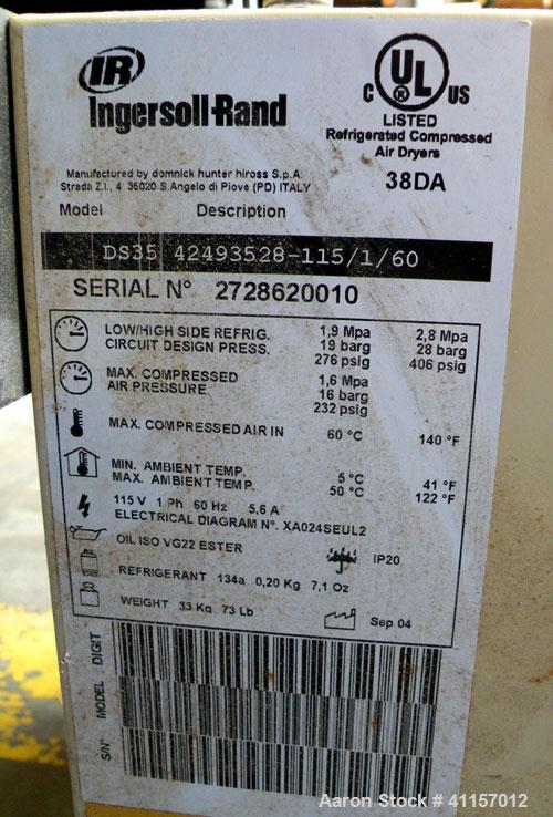Used Ingersoll-Rand Single Stage Rotary Screw Compressor, Model UP6-10-150. 34 cfm at 150 psi. Air cooled. Driven by a 10 hp, 3/60/203/460 volt, 3515 rpm motor. Mounted on a reciever tank, includes a...