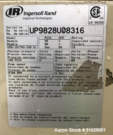 Used Ingersoll-Rand UP6-15CTAS-150 15 HP Rotary Screw Air Compressor
