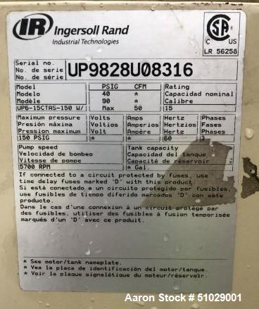 Used- Ingersoll-Rand UP6-15CTAS-150 15 HP Rotary Screw Air Compressor