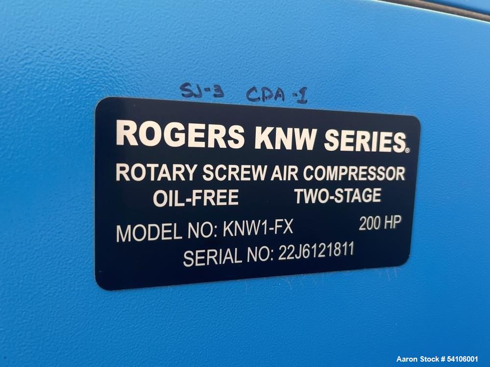 Unused Kobelco KNW-1-F/X Oil-Free Screw Compressor System | 200 HP | 125 PSIG | Complete Package