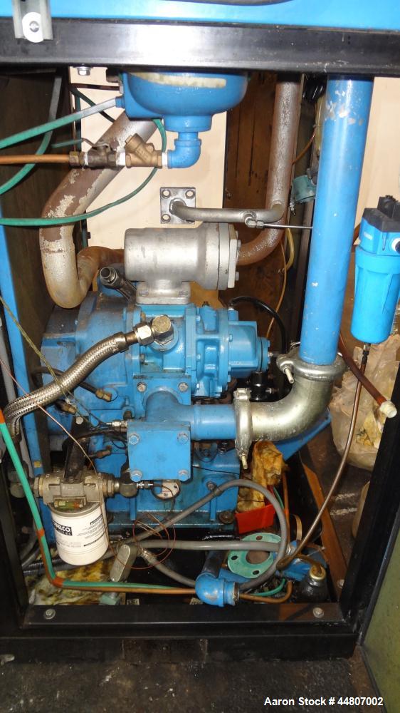 Used Kobelco KNW Series Two Stage Oil Free Rotary Screw Compressor, Model KNW A0-B/H. Air cooled. Rated approximately 223 cfm at 150 psig. Driven by a 60 hp motor. Enclosed in a sound dampening cabin...