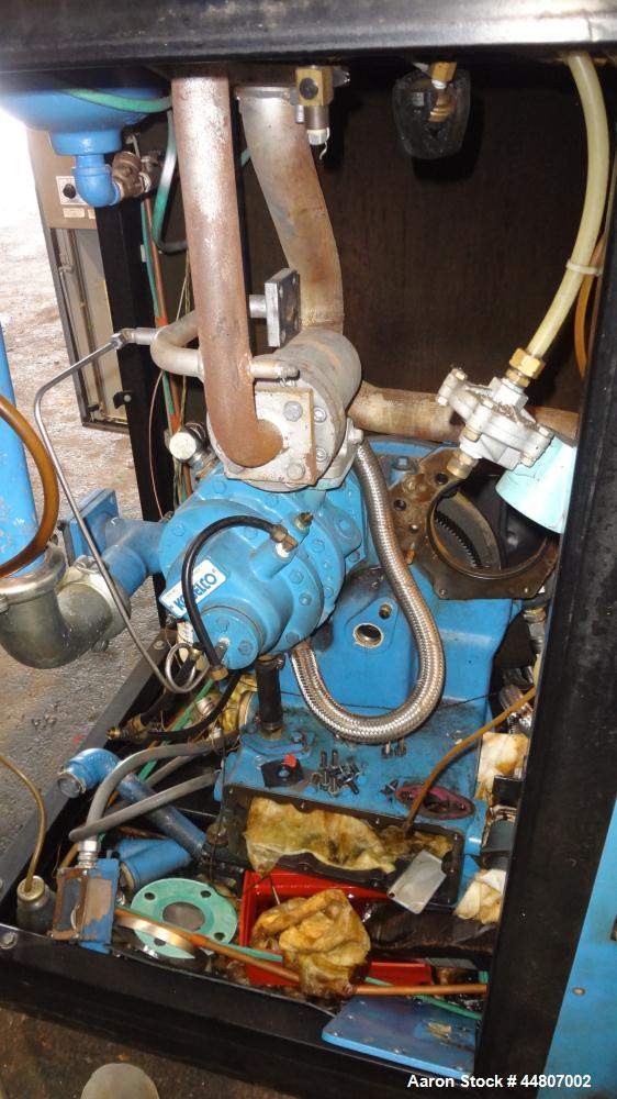 Used Kobelco KNW Series Two Stage Oil Free Rotary Screw Compressor, Model KNW A0-B/H. Air cooled. Rated approximately 223 cfm at 150 psig. Driven by a 60 hp motor. Enclosed in a sound dampening cabin...
