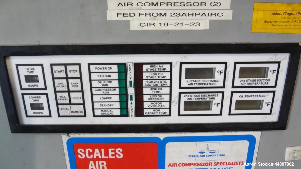 Used Kobelco KNW Series Two Stage Oil Free Rotary Screw Compressor, Model KNW A0-B/H. Air cooled. Rated approximately 223 cfm at 150 psig. Driven by a 60 hp motor. Enclosed in a sound dampening cabin...