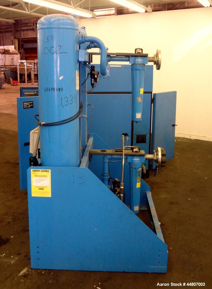 Used Kobelco KNW Series Two Stage Oil Free Rotary Screw Compressor, Model KNW A0-B/H. Air cooled. Rated approximately 223 cfm at 150 psig. Driven by a 60 hp motor. Enclosed in a sound dampening cabin...