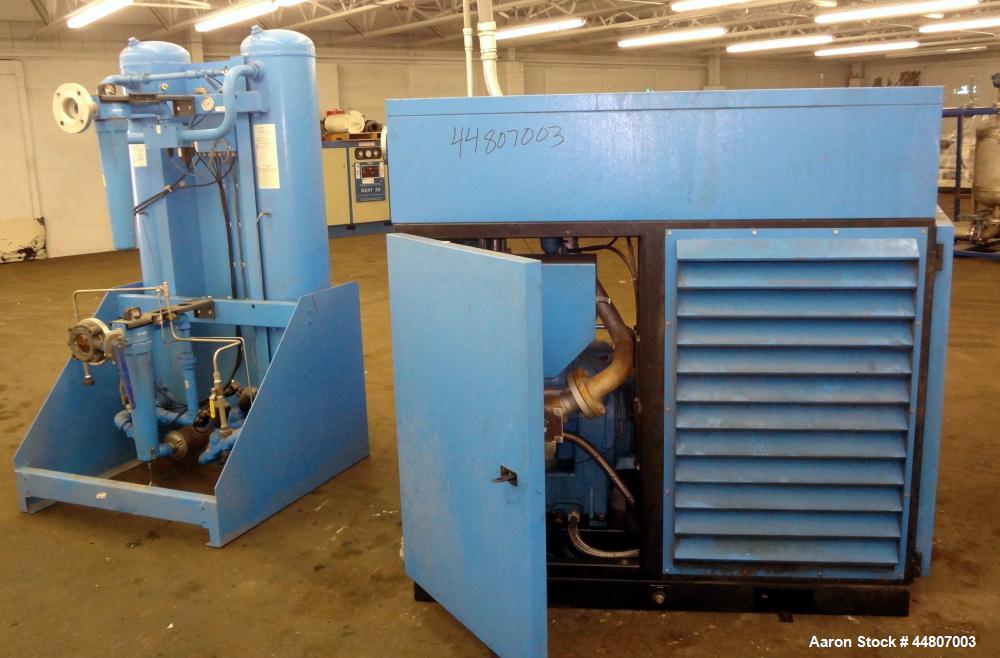 Used Kobelco KNW Series Two Stage Oil Free Rotary Screw Compressor, Model KNW A0-B/H. Air cooled. Rated approximately 223 cfm at 150 psig. Driven by a 60 hp motor. Enclosed in a sound dampening cabin...