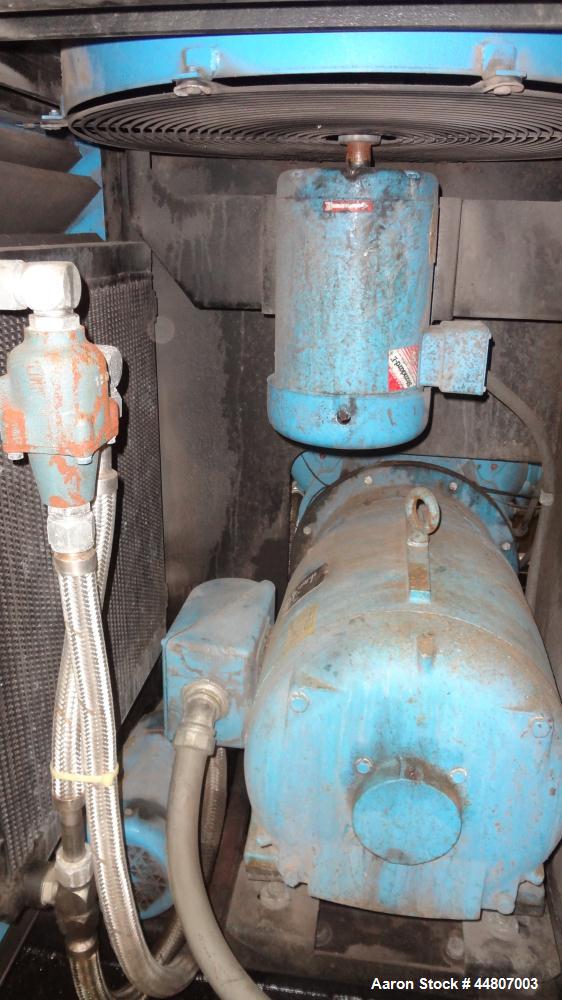 Used Kobelco KNW Series Two Stage Oil Free Rotary Screw Compressor, Model KNW A0-B/H. Air cooled. Rated approximately 223 cfm at 150 psig. Driven by a 60 hp motor. Enclosed in a sound dampening cabin...