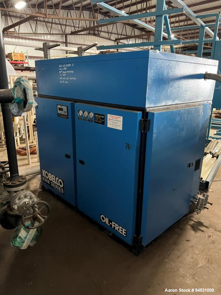 Used 75 HP Kobelco Screw Type Air Compressor KNW Series, includes SPX Hankison Air Dryer Model HES280