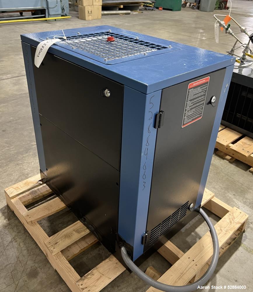 Used Kaishan Deltech Single Stage Rotary Air Compressor, Model KRSB-7.5. 24CFM. Driven by a 5.5kw (7.5hp) 3/60/208-230/460v 3540rpm motor. Rated 125 psi discharge pressure, Serial# 407682, built 2022...