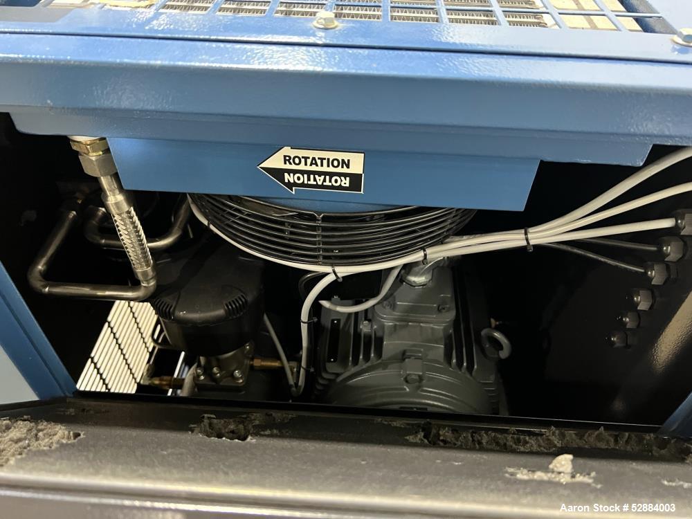 Used Kaishan Deltech Single Stage Rotary Air Compressor, Model KRSB-7.5. 24CFM. Driven by a 5.5kw (7.5hp) 3/60/208-230/460v 3540rpm motor. Rated 125 psi discharge pressure, Serial# 407682, built 2022...