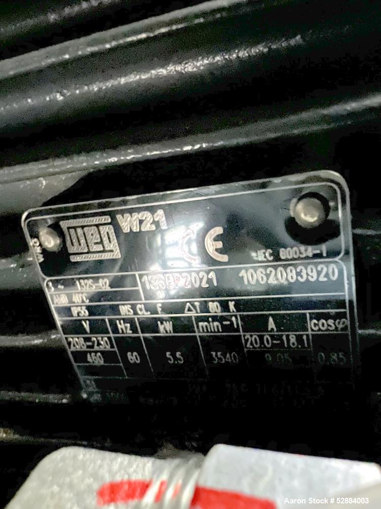 Used Kaishan Deltech Single Stage Rotary Air Compressor, Model KRSB-7.5. 24CFM. Driven by a 5.5kw (7.5hp) 3/60/208-230/460v 3540rpm motor. Rated 125 psi discharge pressure, Serial# 407682, built 2022...