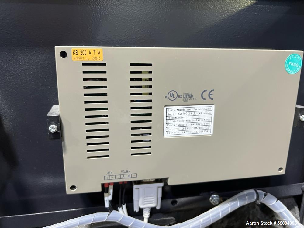 Used Kaishan Deltech Single Stage Rotary Air Compressor, Model KRSB-7.5. 24CFM. Driven by a 5.5kw (7.5hp) 3/60/208-230/460v 3540rpm motor. Rated 125 psi discharge pressure, Serial# 407682, built 2022...