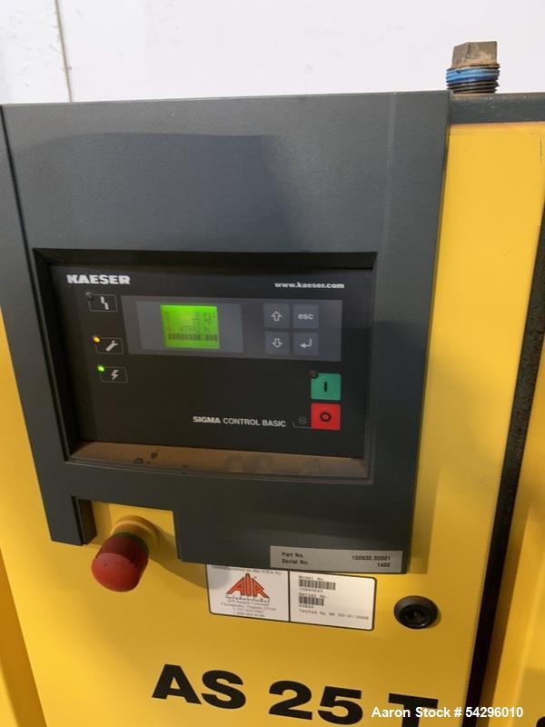 Used Kaesar 25hp Rotary Screw Air Compressor With Integrated Dryer, Model AS 25 T.  Serial # 2500, Built 2008.