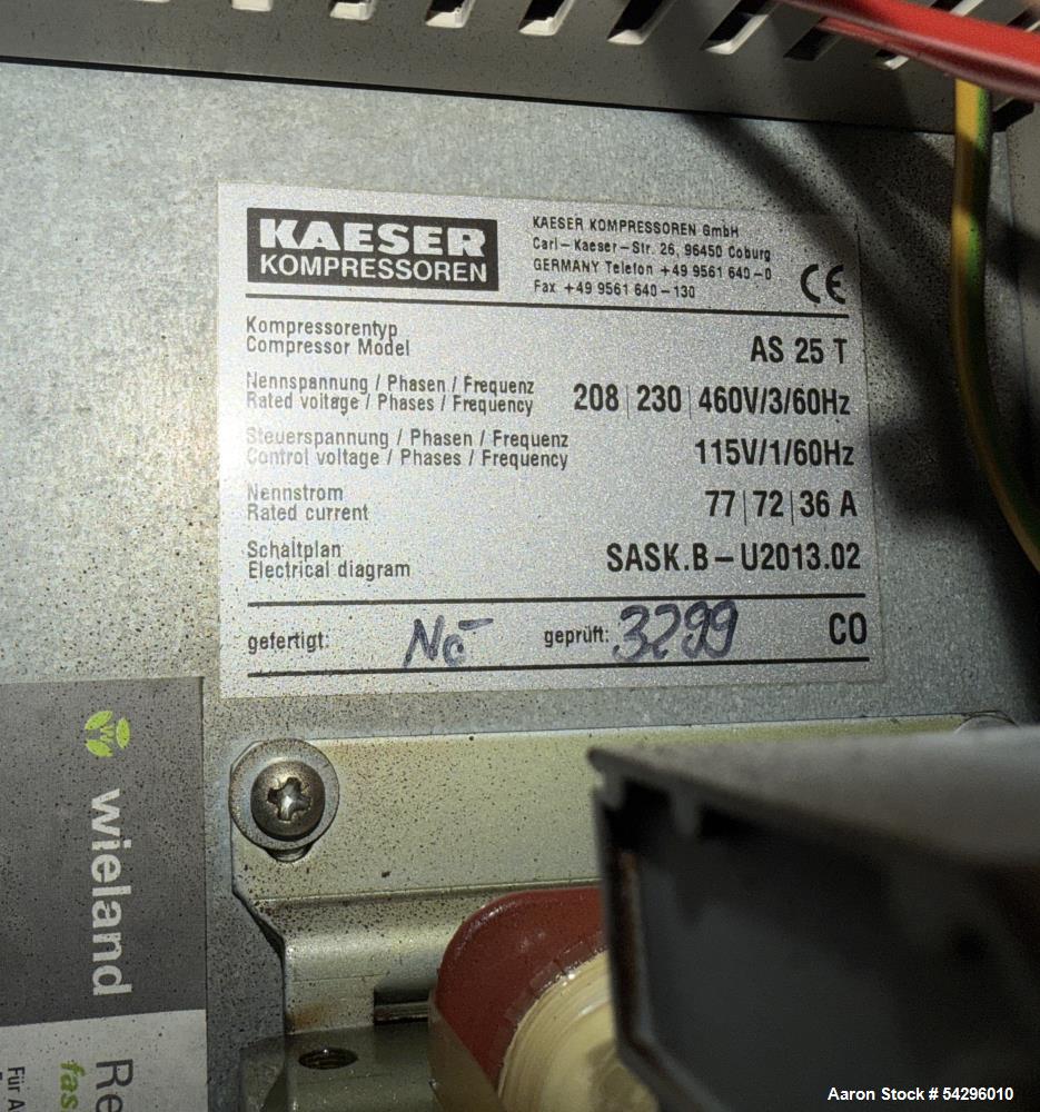 Used Kaesar 25hp Rotary Screw Air Compressor With Integrated Dryer, Model AS 25 T.  Serial # 2500, Built 2008.