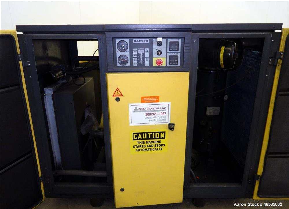 Used Kaeser Air Cooled Rotary Screw Compressor, Model BS51. Approximate 182 cfm at 125 psi. Driven by a 40hp, 3/60/440-480 volt, 1765 rpm motor. Includes Kaeser controls. Skid mounted. 31,518 Hours. ...