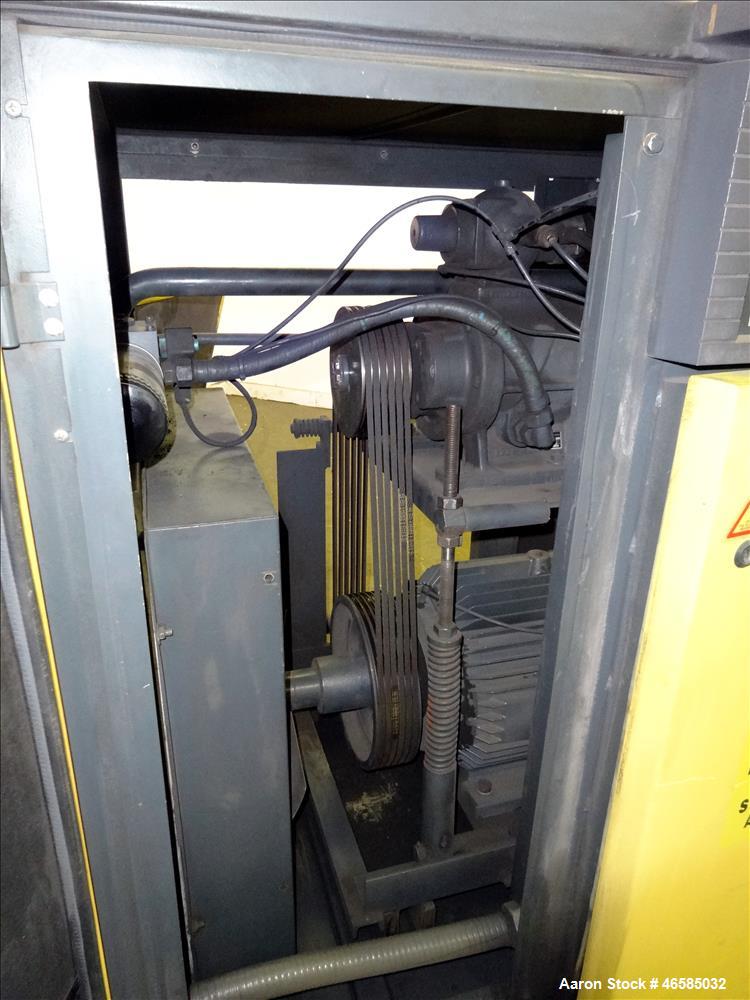 Used Kaeser Air Cooled Rotary Screw Compressor, Model BS51. Approximate 182 cfm at 125 psi. Driven by a 40hp, 3/60/440-480 volt, 1765 rpm motor. Includes Kaeser controls. Skid mounted. 31,518 Hours. ...
