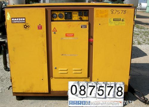 Used Kaeser Stationary Rotary Screw Compressor, Model CS75. Air cooled. Capacity approximately 282 cfm at 110 psi. Driven by a 60 hp, 3/60/230/460 volt, 1740 rpm motor. Unit includes a control panel....