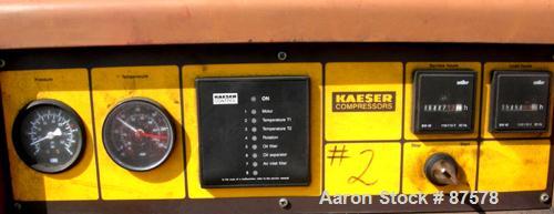 Used Kaeser Stationary Rotary Screw Compressor, Model CS75. Air cooled. Capacity approximately 282 cfm at 110 psi. Driven by a 60 hp, 3/60/230/460 volt, 1740 rpm motor. Unit includes a control panel....