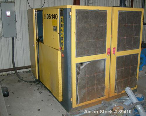 USED: Kaeser stationary rotary screw compressor, model DS140, aircooled. Capacity approximately 520 cfm at 110 psi. Driven by a 100 hp,3/60/460 volt motor. Unit includes a control panel. Skid mounted...