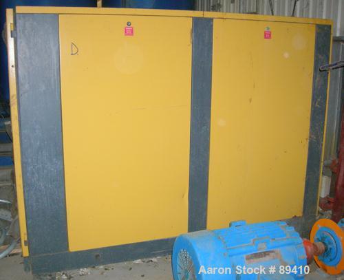 USED: Kaeser stationary rotary screw compressor, model DS140, aircooled. Capacity approximately 520 cfm at 110 psi. Driven by a 100 hp,3/60/460 volt motor. Unit includes a control panel. Skid mounted...