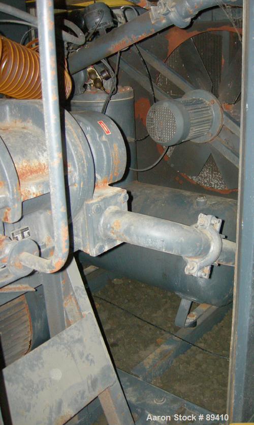 USED: Kaeser stationary rotary screw compressor, model DS140, aircooled. Capacity approximately 520 cfm at 110 psi. Driven by a 100 hp,3/60/460 volt motor. Unit includes a control panel. Skid mounted...