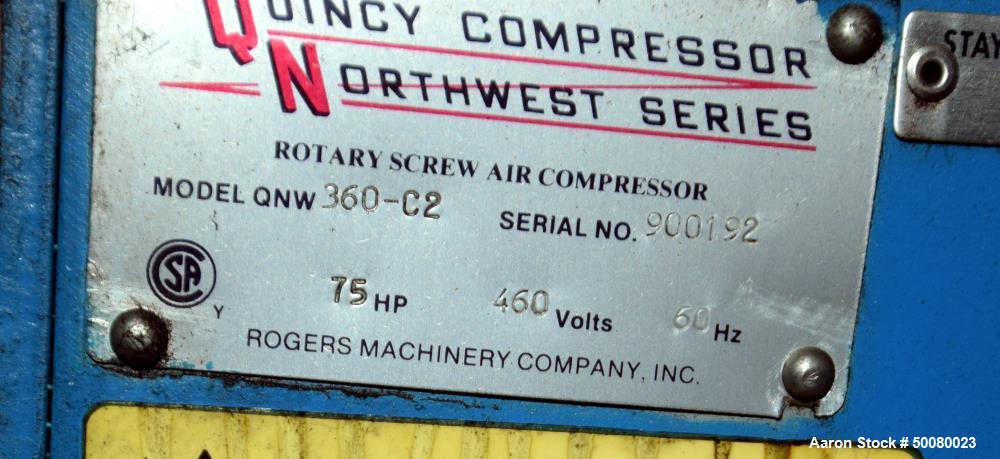 Used- Rodgers Machinery Quincy Northwest Rotary Screw Compressor