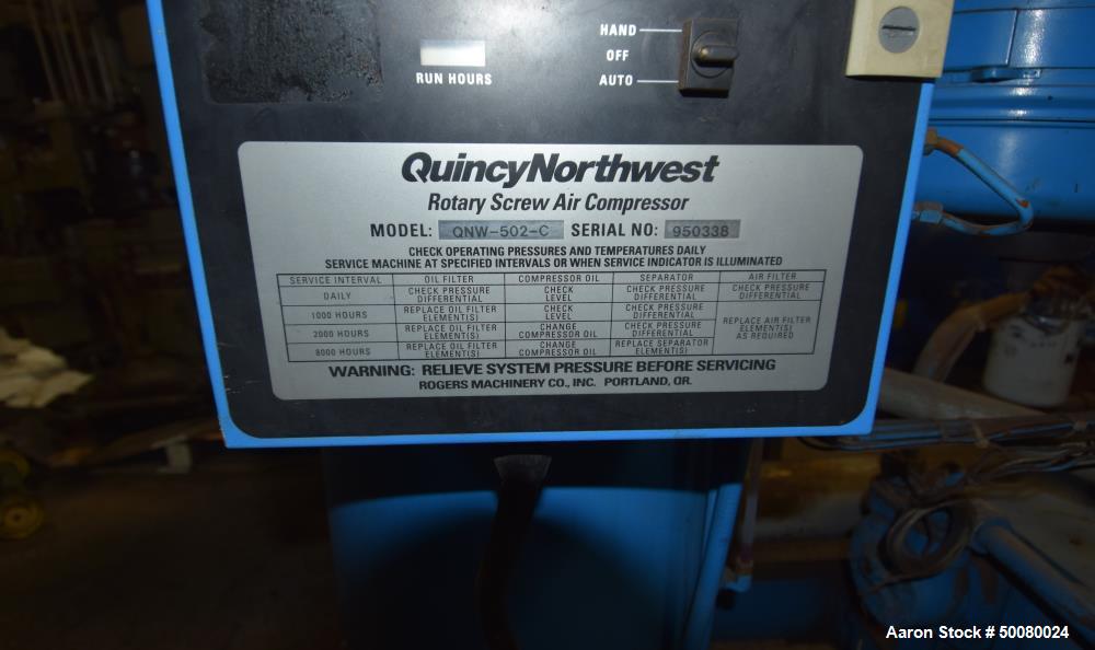 Used- Rodgers Machinery Quincy Northwest Rotary Screw Compressor