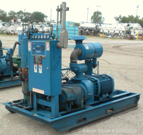 Used Quincy Helical Screw Air Compressor, Model QSI235WNW2, Water Cooled. Capacity 234 cfm at 110 psi. Driven by a 50 hp, 3/60/230/460 volt, 1780 rpm motor. Includes an air/oil reservoir tank, water ...