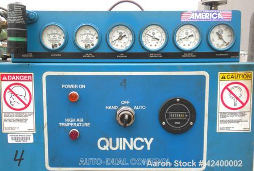 Used Quincy Helical Screw Air Compressor, Model QSI235WNW2, Water Cooled. Capacity 234 cfm at 110 psi. Driven by a 50 hp, 3/60/230/460 volt, 1780 rpm motor. Includes an air/oil reservoir tank, water ...