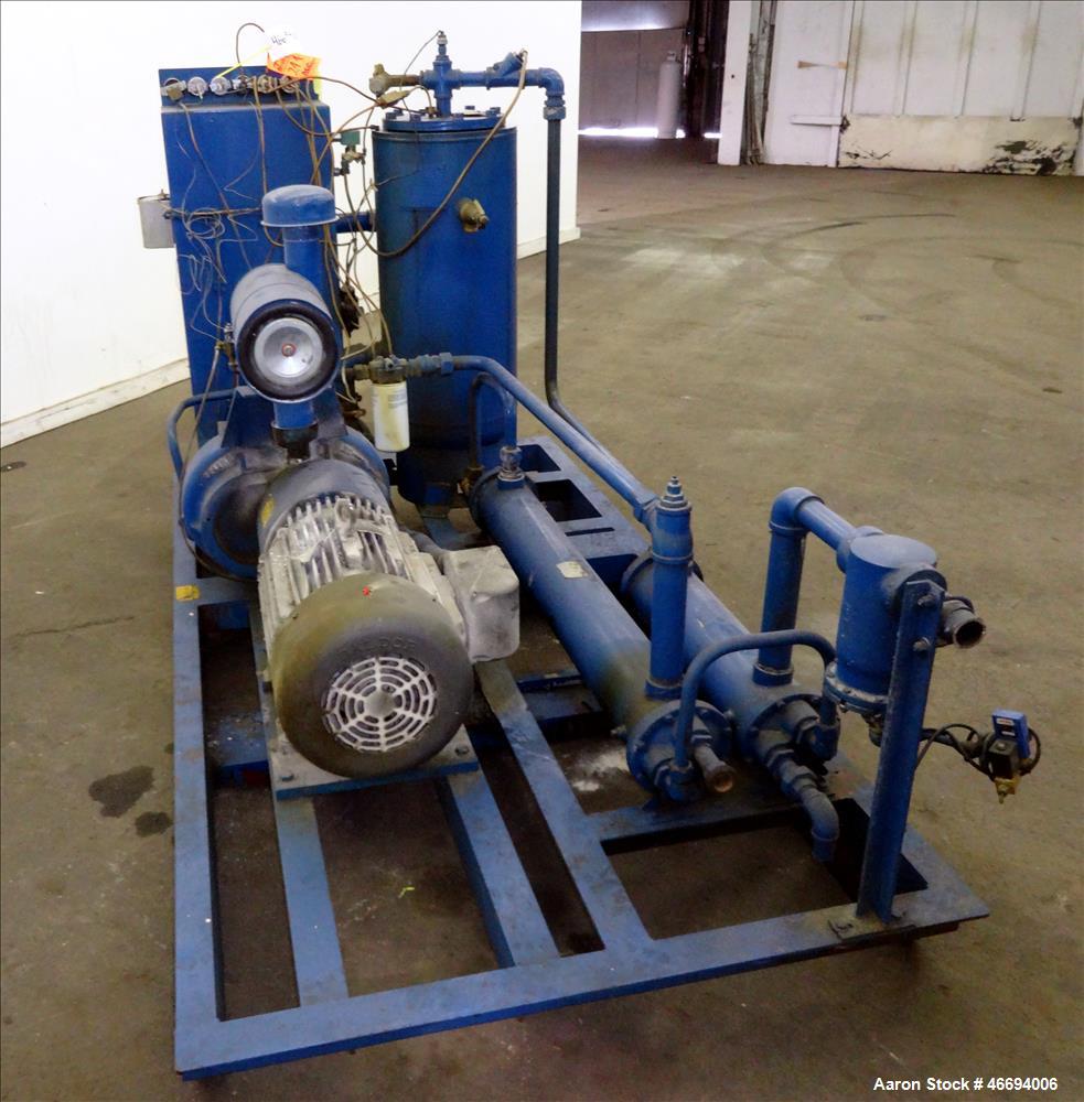 Used Quincy Helical Screw Air Compressor, Model Q235WNW1, Water Cooled. Capacity 234 CFM at 125 psi. Driven by a 50hp, 3/60/230/460 volt, 1760 rpm motor. Includes an air/oil reservoir tank, after coo...